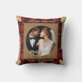 新婚夫婦のためのログウッドプレートのチェック柄の最初のクリスマス クッション (正面)