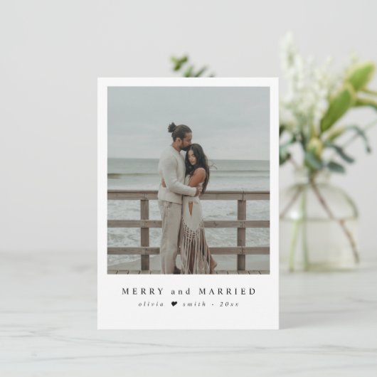 新婚夫婦のための海岸クリスマス写真 シーズンカード (スタンド正面)