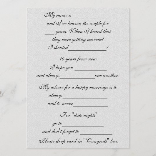 新婚夫婦のための面白い結婚アドバイス アドバイスカード (正面)