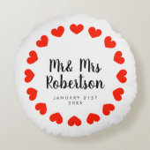 新婚夫婦のための「Mr and Mrs」丸型クッションギフト ラウンドクッション (裏面)