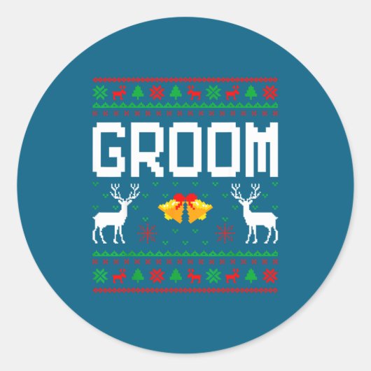 新婚夫婦のダサいクリスマススウェーター ラウンドシール (正面)
