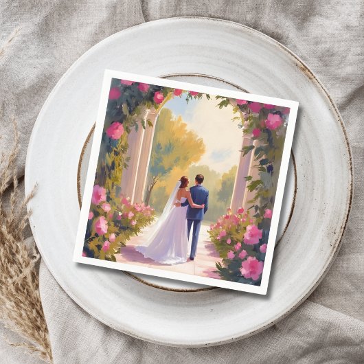 新婚夫婦のブライド＆グルームの結婚式の絵 スタンダードカクテルナプキン
