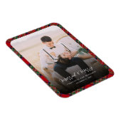 新婚夫婦の写真結婚したとメリークリスマスタータンチェック マグネット (右側)