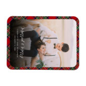 新婚夫婦の写真結婚したとメリークリスマスタータンチェック マグネット (横)