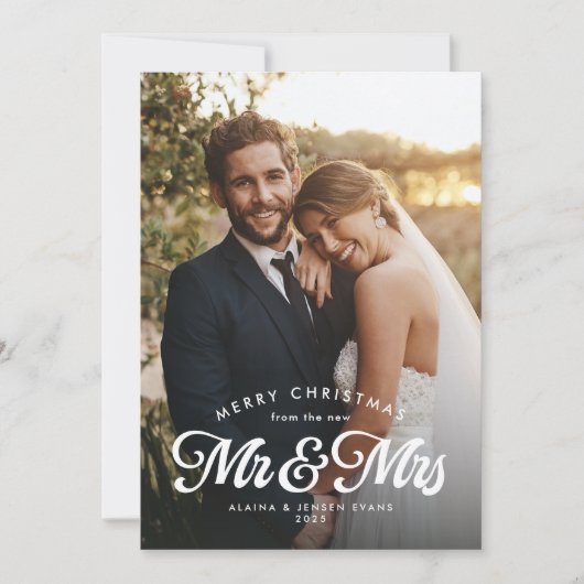 新婚夫婦の初めてのクリスマスグリーン2枚の写真 シーズンカード (正面)