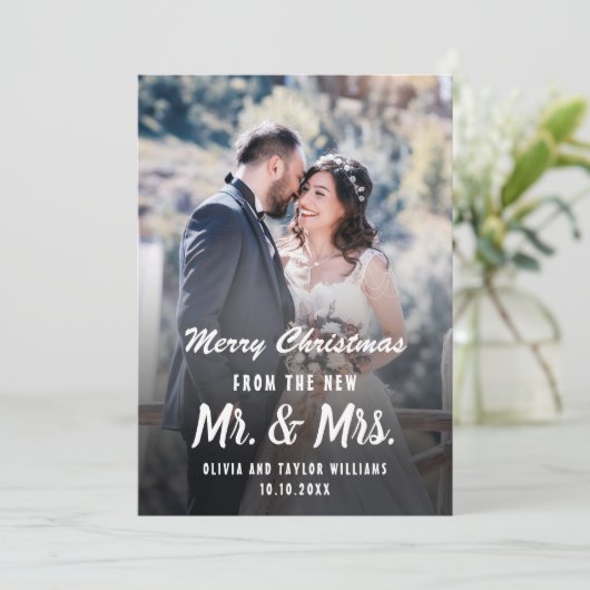 新婚夫婦の初めてのクリスマス カスタム写真 シーズンカード (スタンド正面)