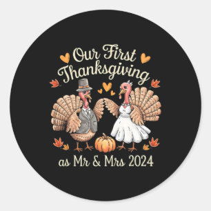 新婚夫婦の初めての感謝祭ターキー ラウンドシール
