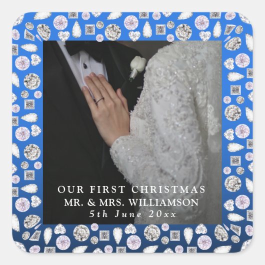 新婚夫婦の最初のクリスマス写真 ウェディング スクエアシール (正面)