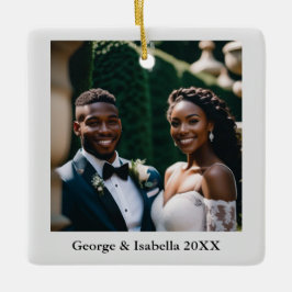 新婚夫婦の最初のクリスマス 名前と写真入り セラミックオーナメント