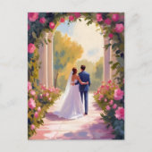 新婚夫婦の結婚記念絵 ポストカード (正面)