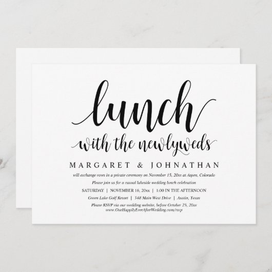 新婚夫婦の駆け落ち結婚で昼食を 招待状 (正面/裏面)