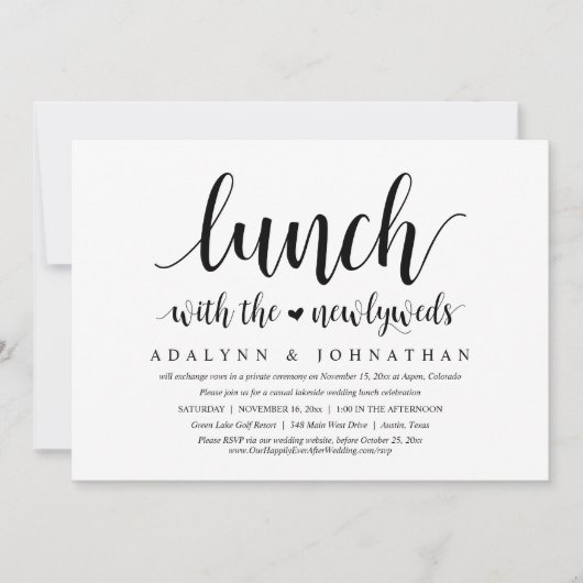 新婚夫婦の駆け落ち結婚で昼食を 招待状 (正面)