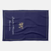 新婚夫婦へのウェディングギフト・エレガントなモノグラム・ネイビー キッチンタオル (横)