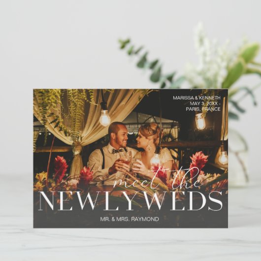 新婚夫婦タイポグラフィと写真アナウンサーの紹介 招待状 (スタンド正面)