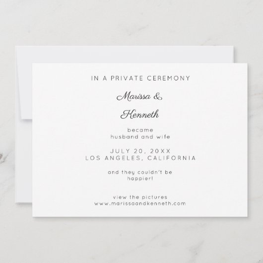 新婚夫婦タイポグラフィと写真アナウンサーの紹介 招待状 (裏面)