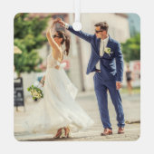 新婚夫婦結婚したコラージュのクリスマス メタルオーナメント (裏面)