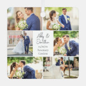 新婚夫婦結婚したコラージュのクリスマス メタルオーナメント (正面)