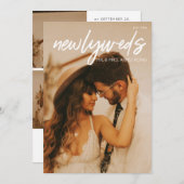 新婚夫婦 W 3 枚の写真とタイポグラフィー 結婚披露宴 招待状 (正面/裏面)