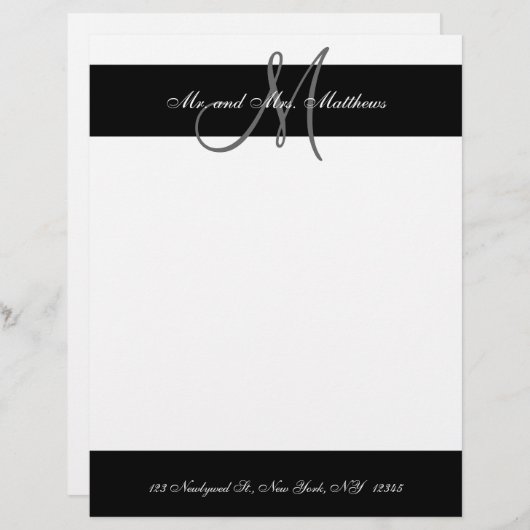 新婚女性用白黒モノグラムレターヘッド レターヘッド (正面/裏面)