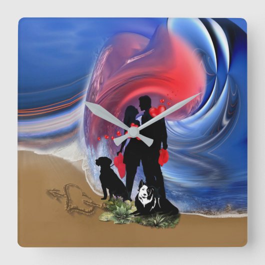 新婚旅行のバレンタインカップル スクエア壁時計 (正面)