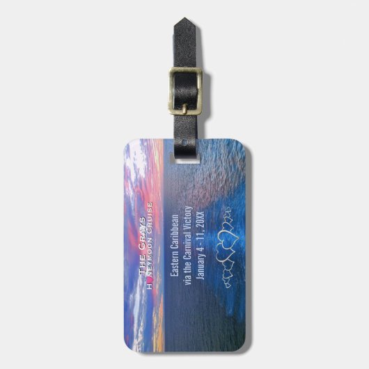新婚旅行の巡航の行先の結婚式の海の日没 ラゲッジタグ (正面縦)
