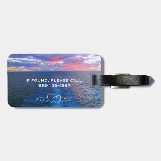 新婚旅行の巡航の行先の結婚式の海の日没 ラゲッジタグ (裏面横)