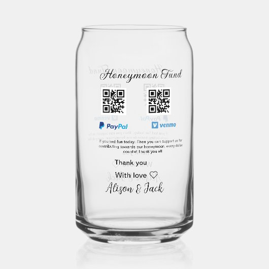 新婚旅行ファンドvenomo paypal寄付Q Rカップル ガラス缶 (正面)