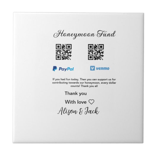 新婚旅行ファンドvenomo paypal寄付Q Rカップル タイル (正面)