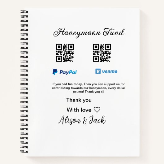 新婚旅行ファンドvenomo paypal寄付Q Rカップル ノートブック (正面)