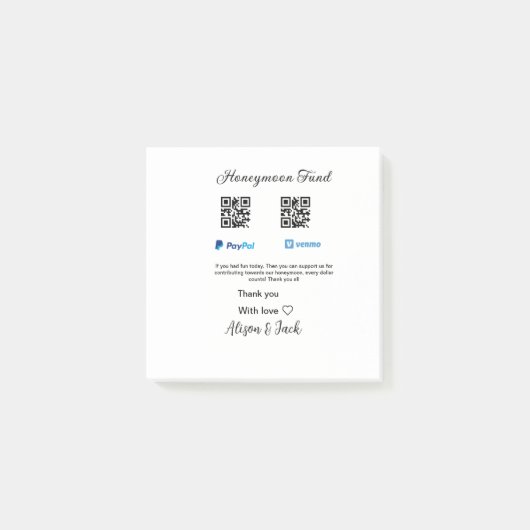 新婚旅行ファンドvenomo paypal寄付Q Rカップル ポストイット (正面)