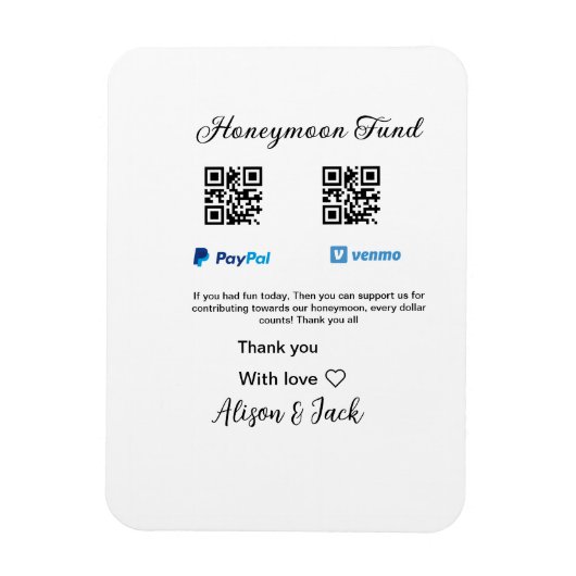新婚旅行ファンドvenomo paypal寄付Q Rカップル マグネット (縦)