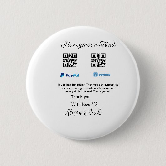 新婚旅行ファンドvenomo paypal寄付Q Rカップル 缶バッジ (正面)