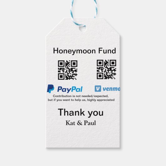 新婚旅行積立金 PayPal Venmo QRコード ありがとうございます ギフトタグ (正面)