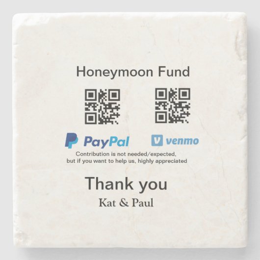 新婚旅行積立金 PayPal Venmo QRコード ありがとうございます ストーンコースター (正面)
