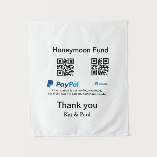新婚旅行積立金 PayPal Venmo QRコード ありがとう タペストリー (正面)