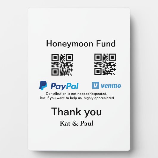 新婚旅行積立金 PayPal Venmo QRコード ありがとう フォトプラーク (正面)