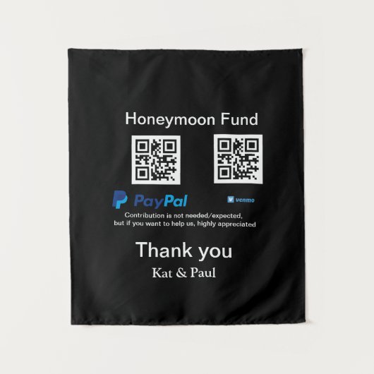 新婚旅行費用寄付先 PayPal Venmo QRコード ありがとう タペストリー (正面)