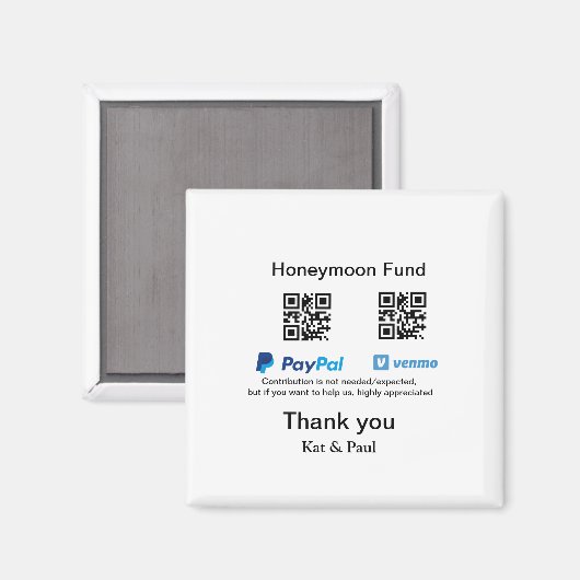 新婚旅行費用 PayPal Venmo QRコード ありがとうございます マグネット (正面/裏面)