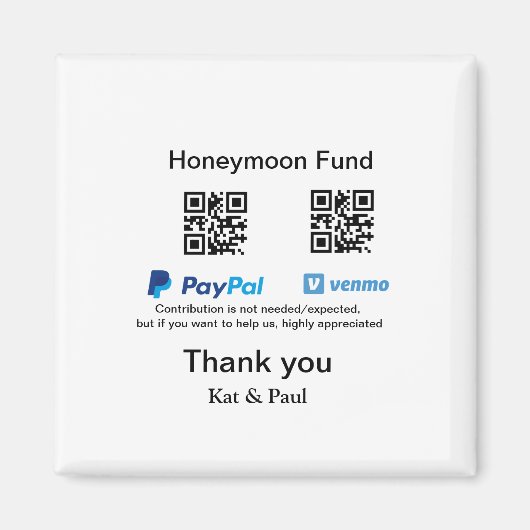 新婚旅行費用 PayPal Venmo QRコード ありがとう マグネット (正面)