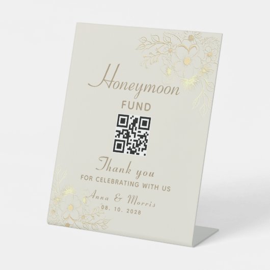 新婚旅行資金ギフト ゴールド 結婚式 QRコード 台座サイン (正面)