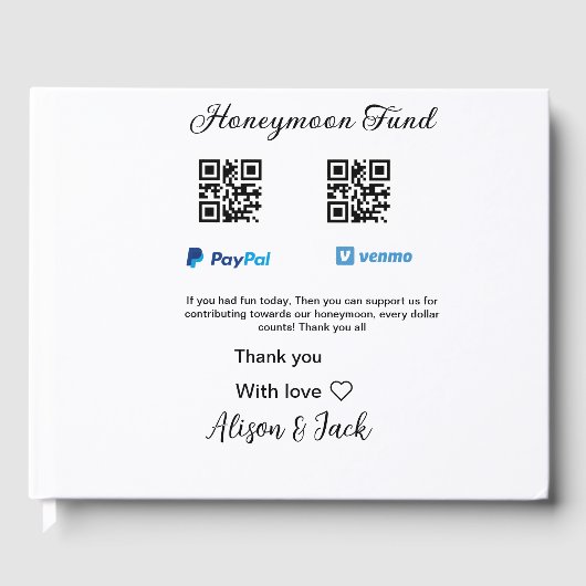 新婚旅行資金 ヴェンモ ペイパル 寄付 QR カップル ゲストブック (正面)