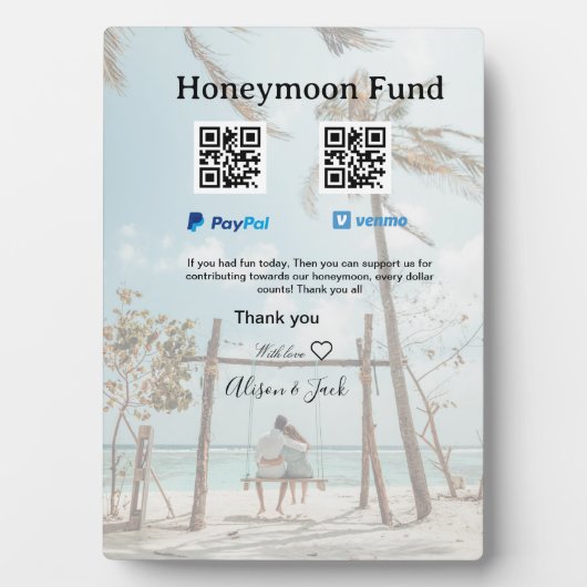 新婚旅行資金 ヴェンモ ペイパル 寄付 QR カップル フォトプラーク (正面)