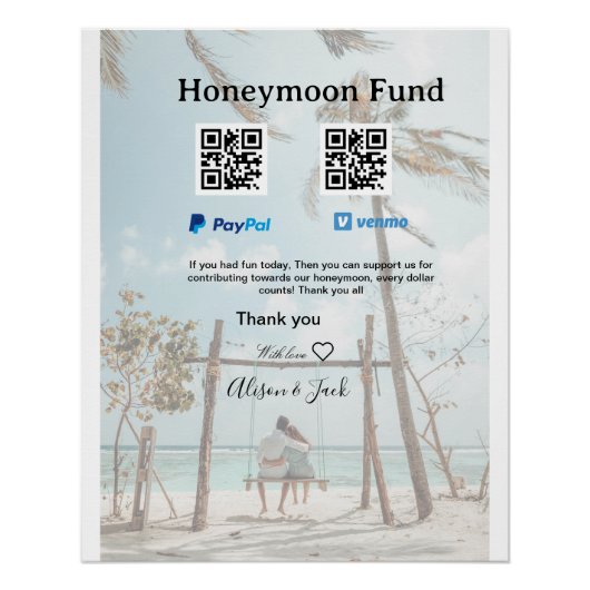 新婚旅行資金 Venmo PayPal 寄付 QR カップル ポスター (正面)