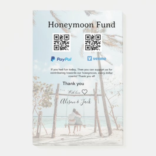 新婚旅行資金 Venmo PayPal 寄付 QR カップル ポストイット (正面)