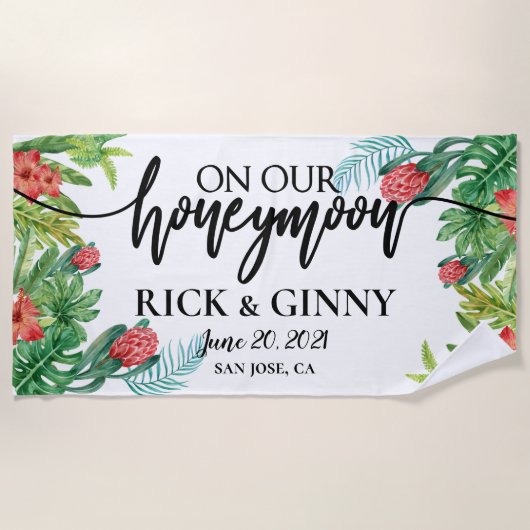 新婚旅行 - オーダーメイド新婚旅行 ビーチタオル (正面)