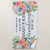 新婚旅行 - パーソナライズされた花の新婚旅行 ビーチタオル (正面)