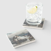 新婚旅行 (ベンチに座る新婦と新郎) ストーンコースター (横)