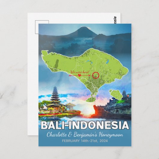 新婚旅行 ヴァケーション メモリーズ - バリ島 インドネシア マップ ポストカード (正面/裏面)