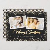 新婚白黒金ゴールド格子写真クリスマス シーズンカード (正面/裏面)