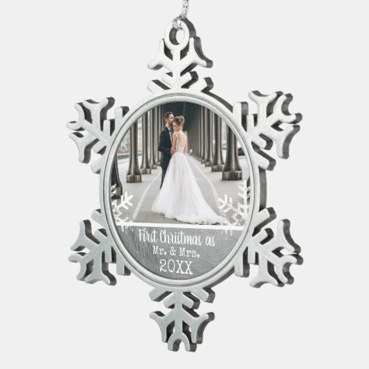 新婚第1回クリスマスフォトシルバー絵を描 スノーフレークピューターオーナメント (右)
